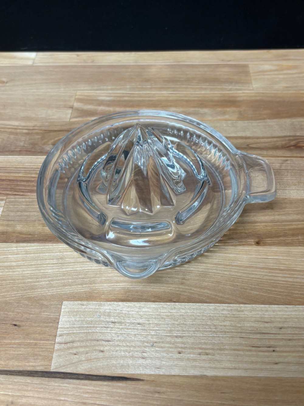Clear Glass Citrus Juicer Reamer with Handle and Pour Spout Vintage
