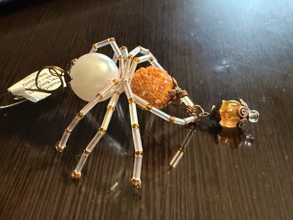 Ornament - Spider Orange & Pearl w/ Dangle