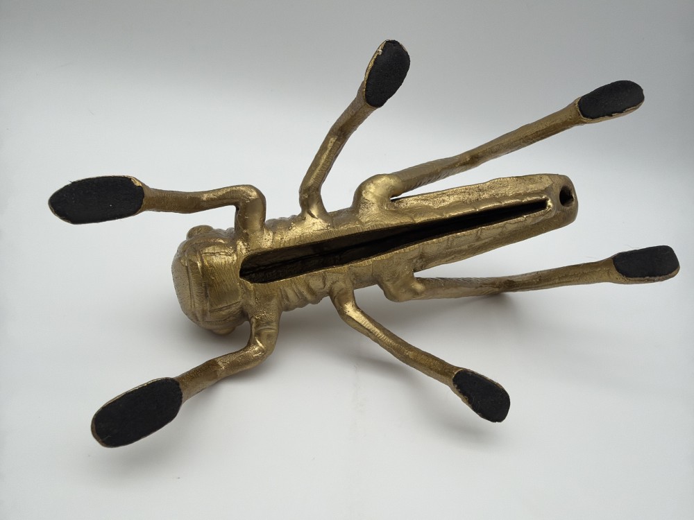 Large Cast Metal Grasshopper Sculpture Brass Tone