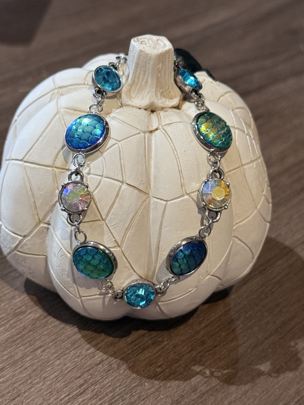 Bracelet Mermaid or Dragon Skin Medallions with Crystal Accents