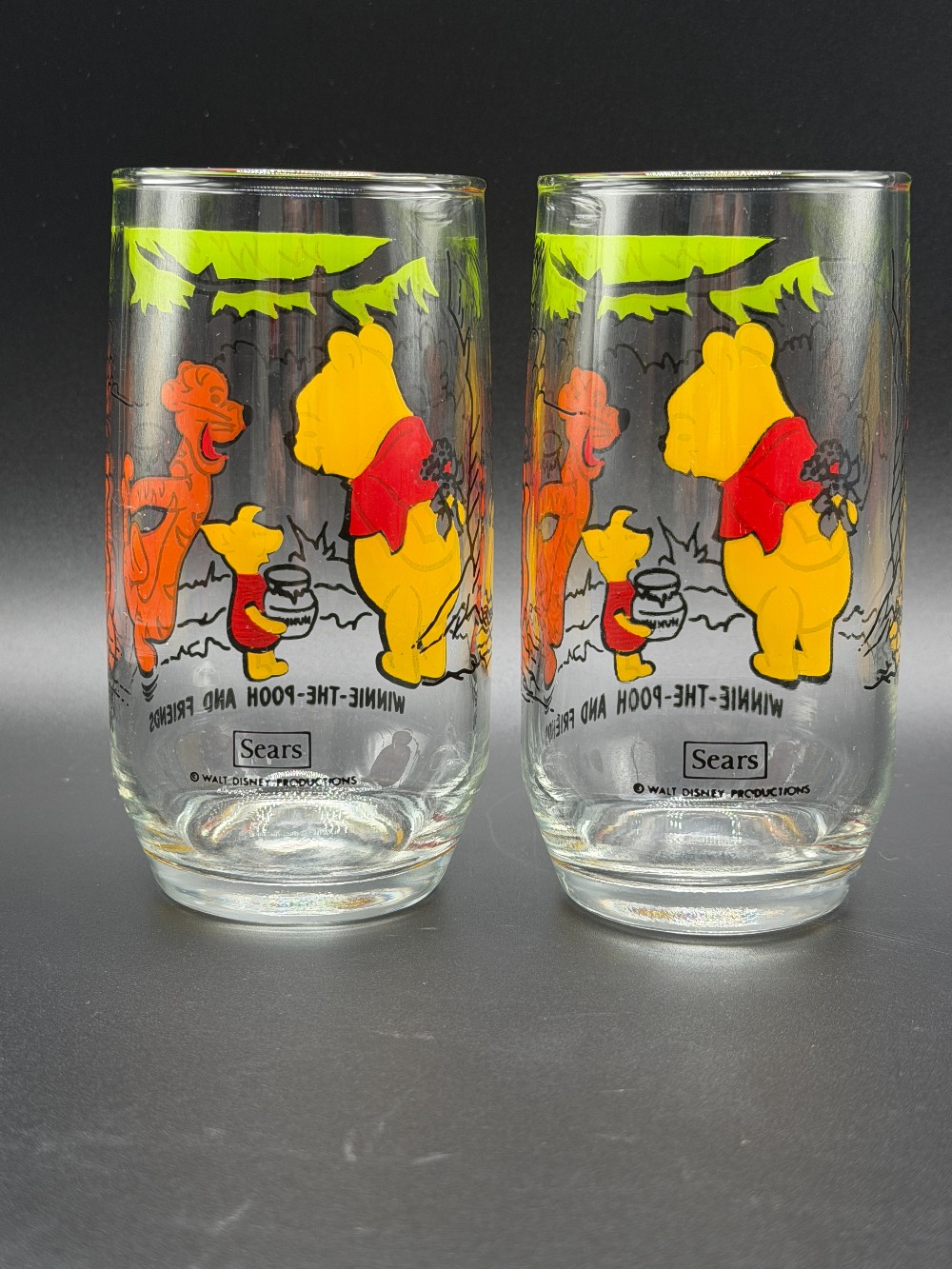 Vintage Sears Disney Winnie The Pooh and Friends Glasses Tumblers Pair