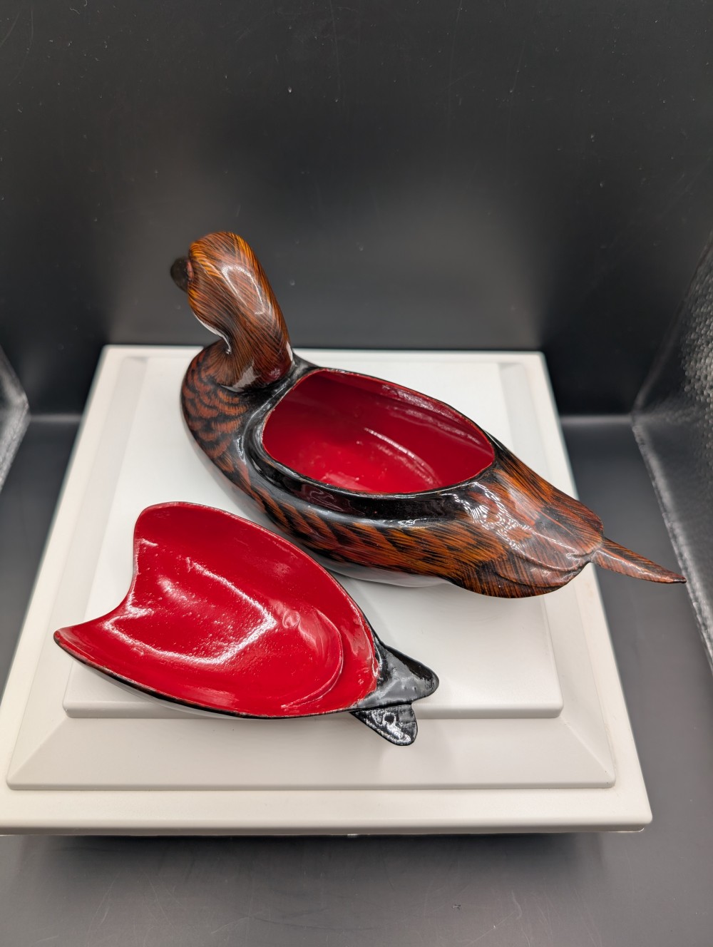 Wooden hand-painted duck trinket box