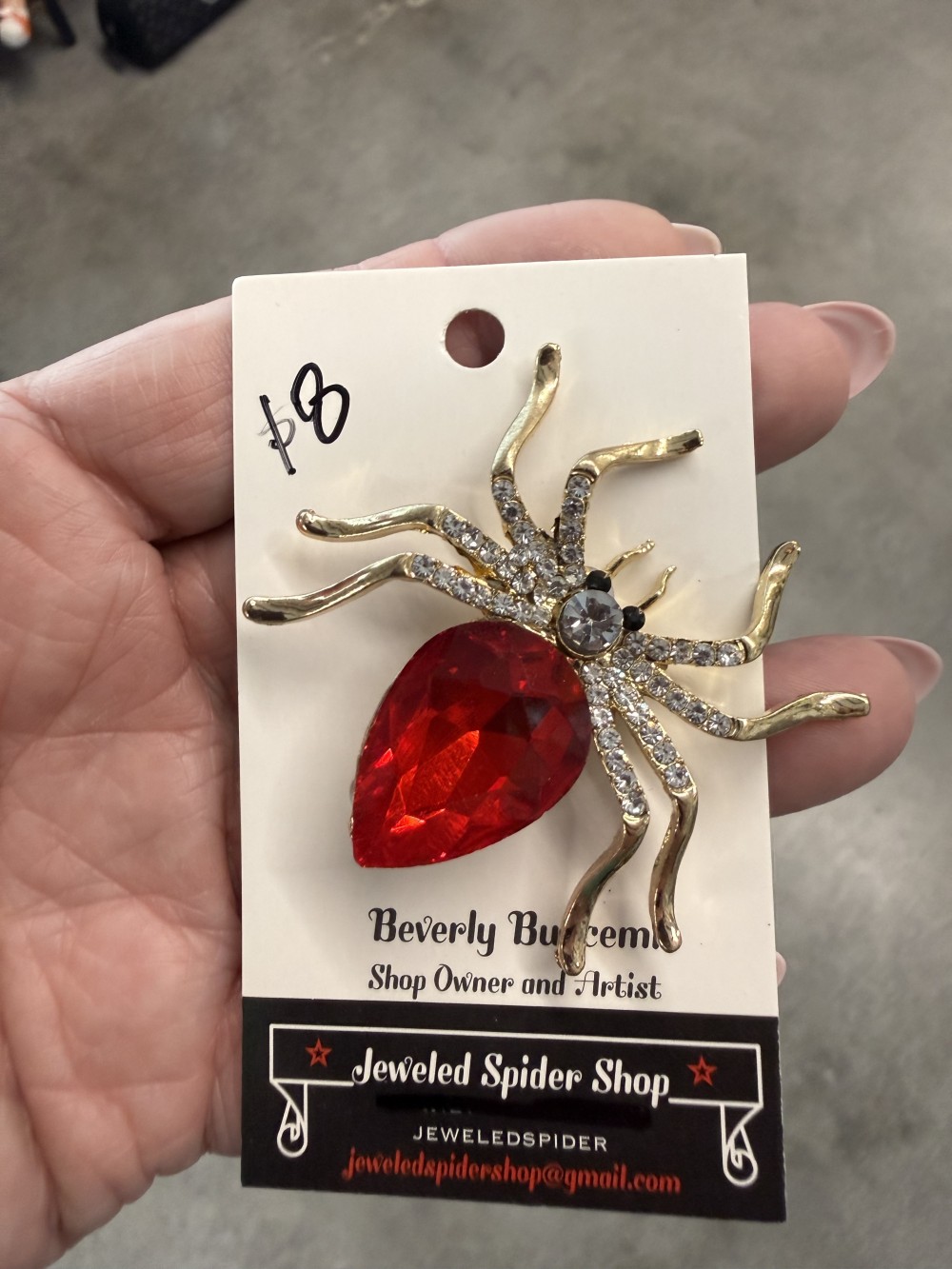Brooch Pin- Spider Large Color Stone Rhinestone Gold