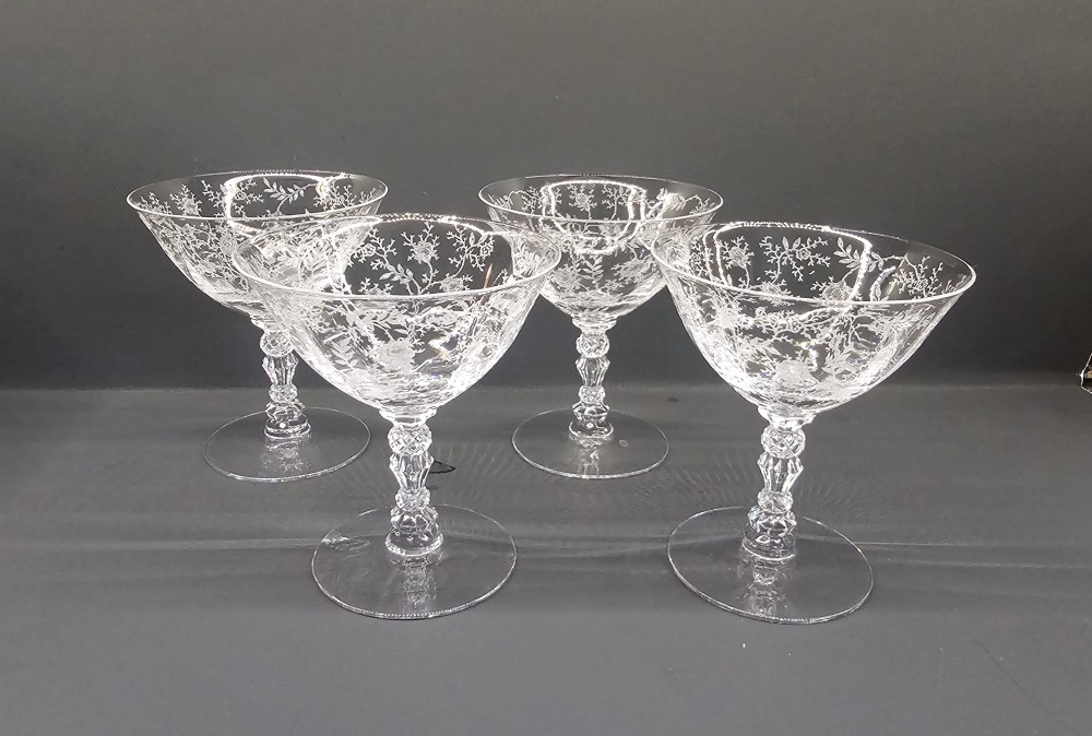 Vintage 1940-73 Fostoria Chintz Champagne/sherbert glasses(6026 etch 338) set of 4