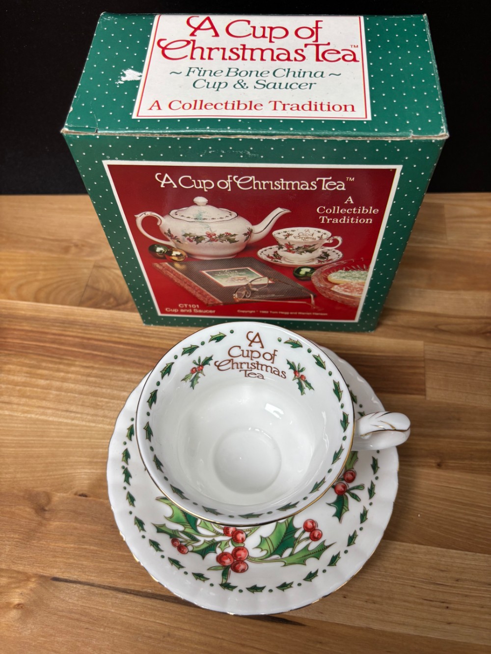A Cup of Christmas Tea Fine Bone China Cup & Saucer Holly Berry Christmas 1992