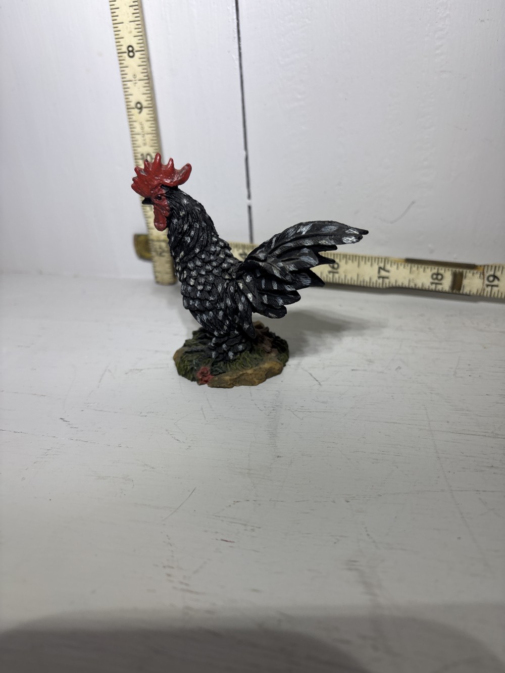 Black Spotted Rooster Figurine Resin