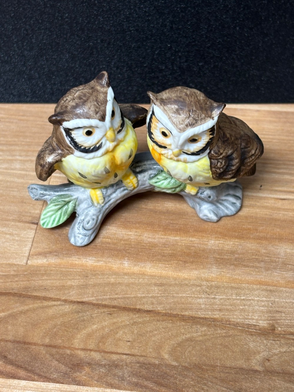 Lefton Hand Painted Owl Pair on Branch Figurine #00753 Taiwan Owls Vintage