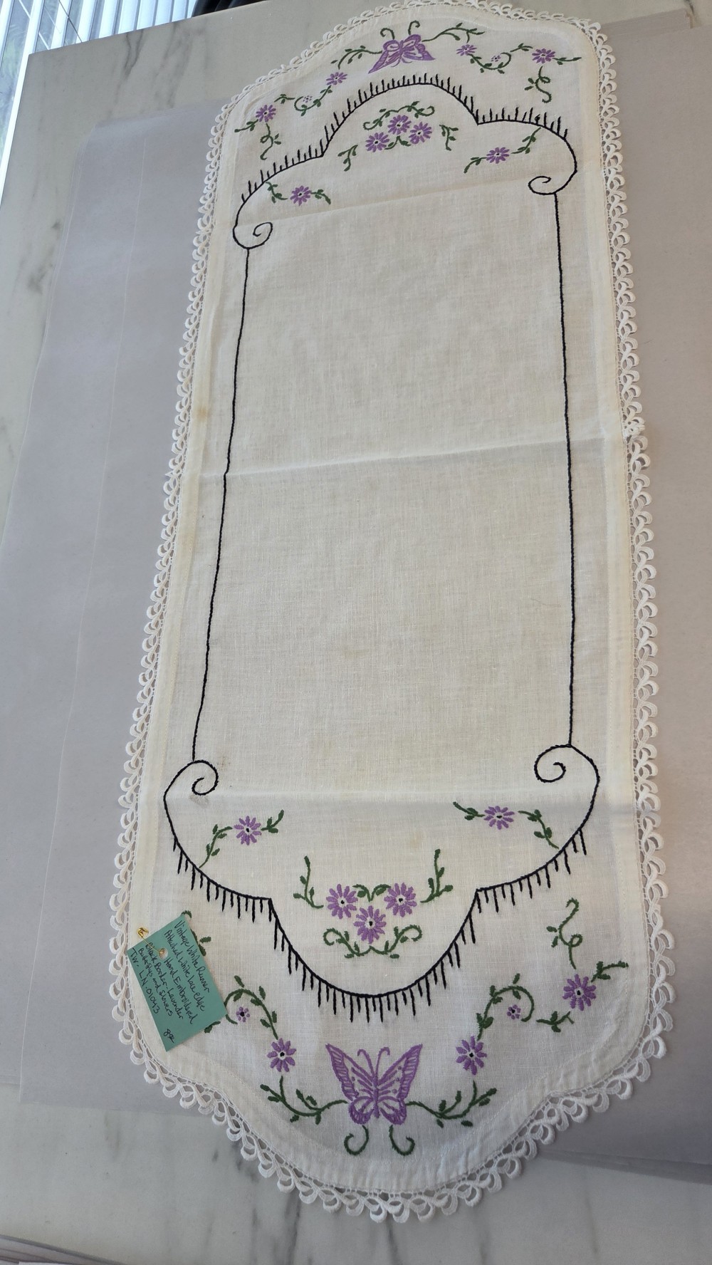 LN-1043 ivory runner,  black/lavender