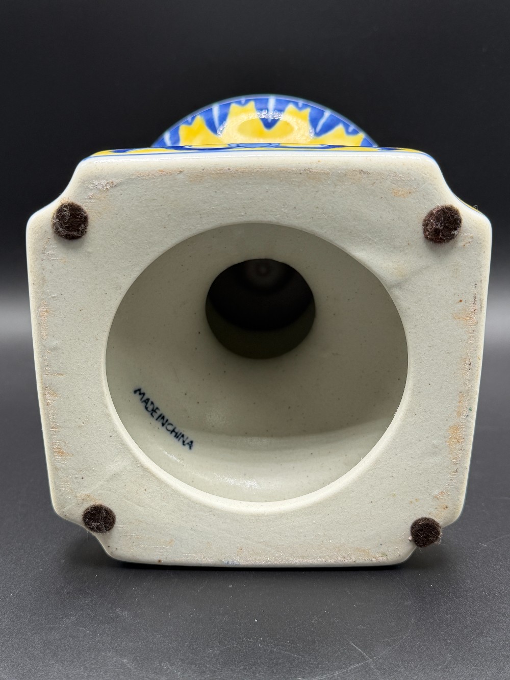 Vintage Chinese Yellow Ground Porcelain Pillar Candle Holder Chinoiserie Pedestal