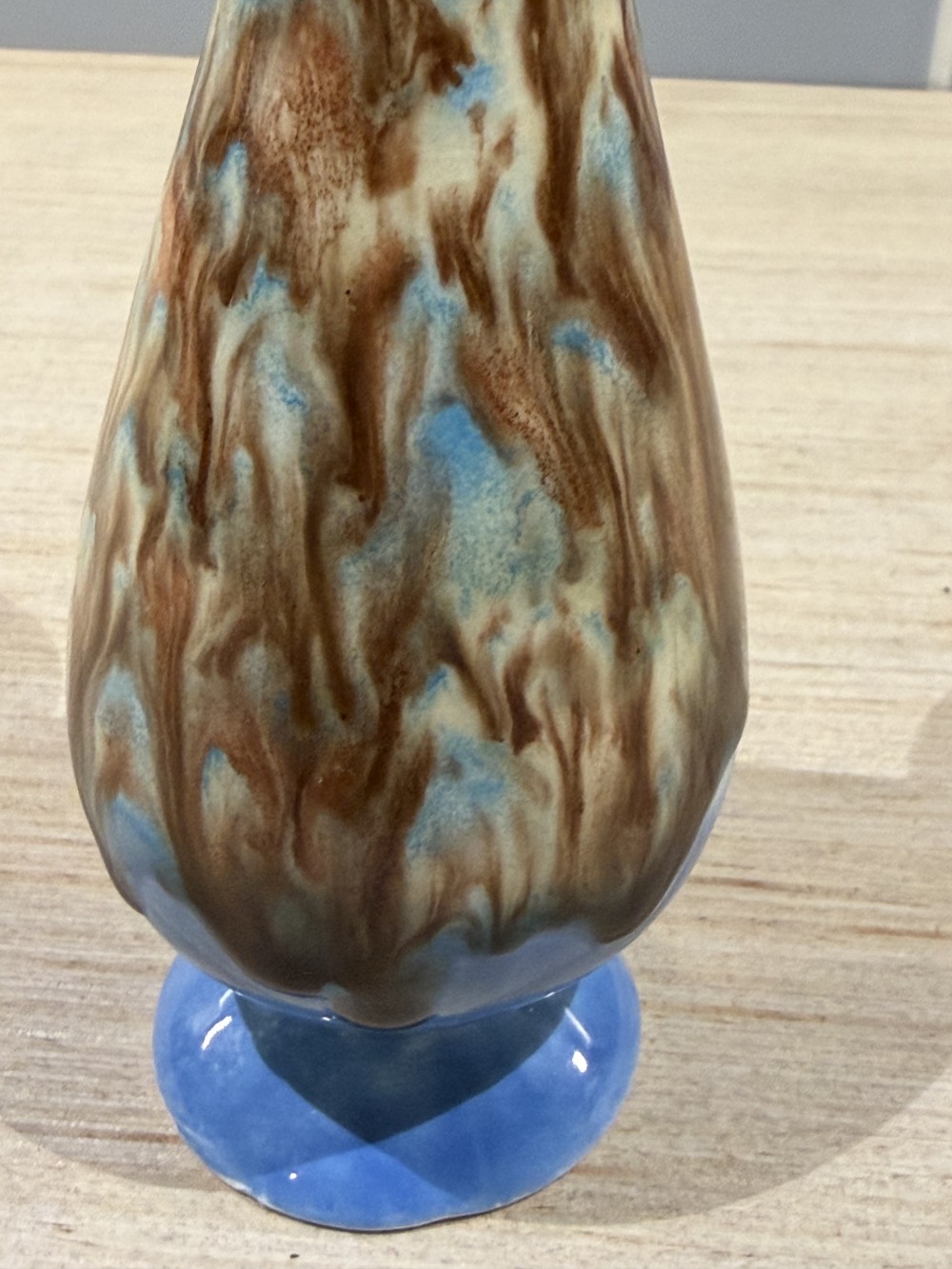 VTG Blue & Brown Drip-Glaze Bud Vase 6”