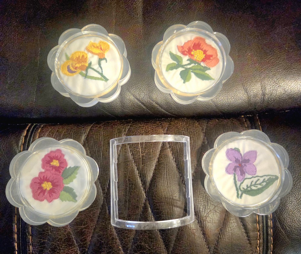 VTG Handmade Needlepoint Acrylic Coaster Set