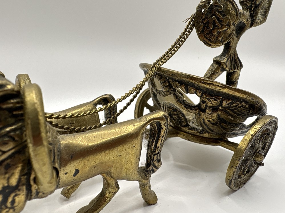 Roman Brass Chariot with Gladiator and Horses Vintage