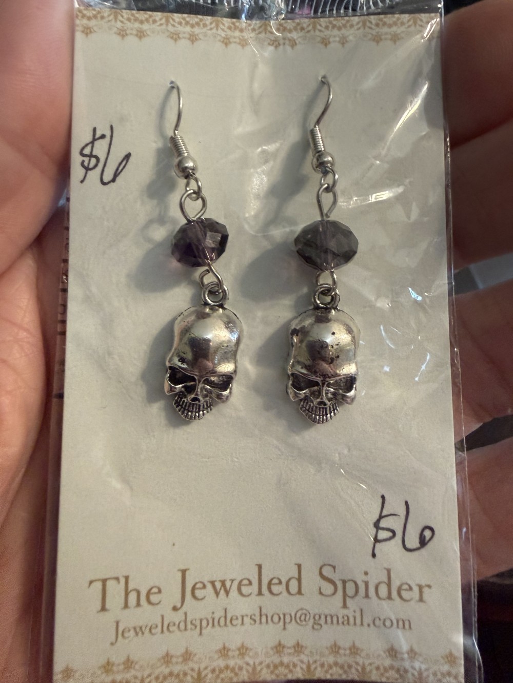 Earrings - Skull w/ Purpled Bead