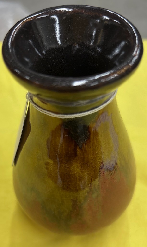 Pottery vase dark brown gold rust variegated gloss glaze