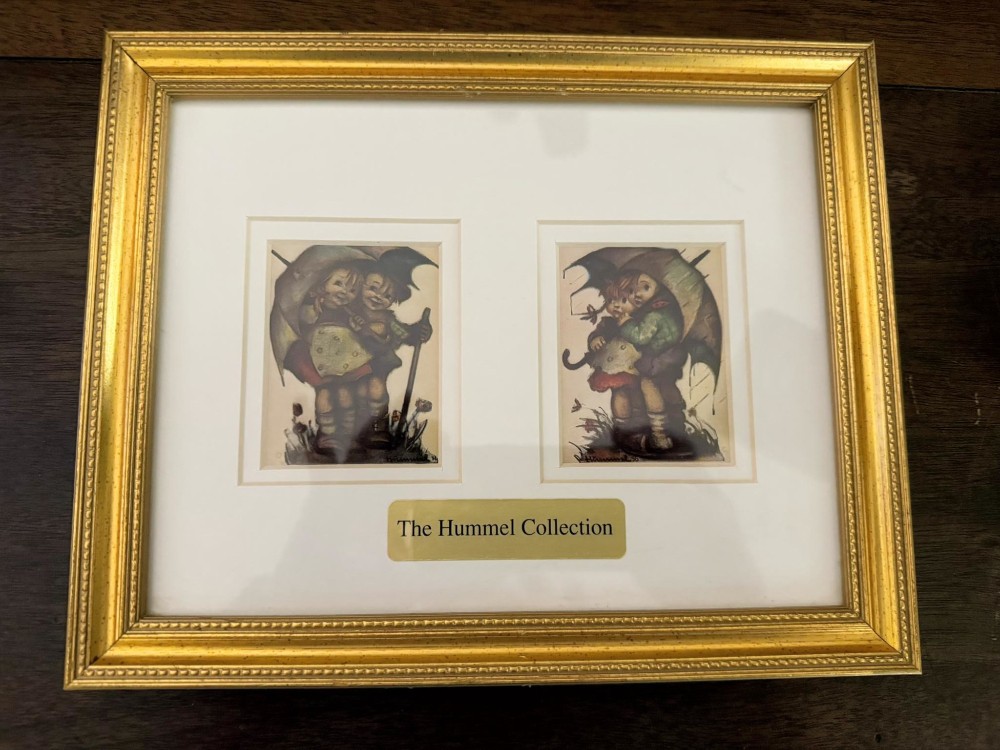 Hummel Umbrella Children Gold Framed Print