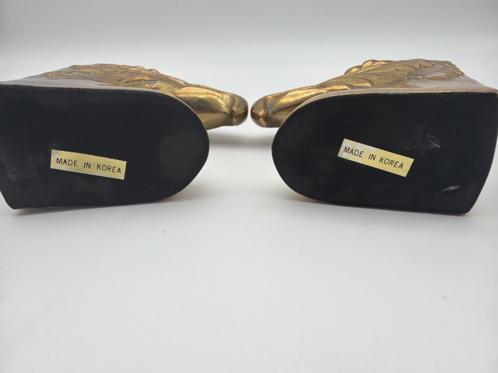 Pr Vintage Brass Eagle Head Bookends