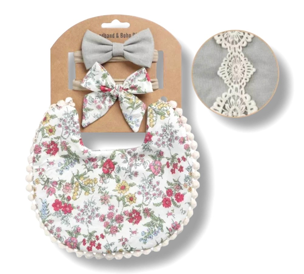 Baby Bib & Headband Set - Boho Flower