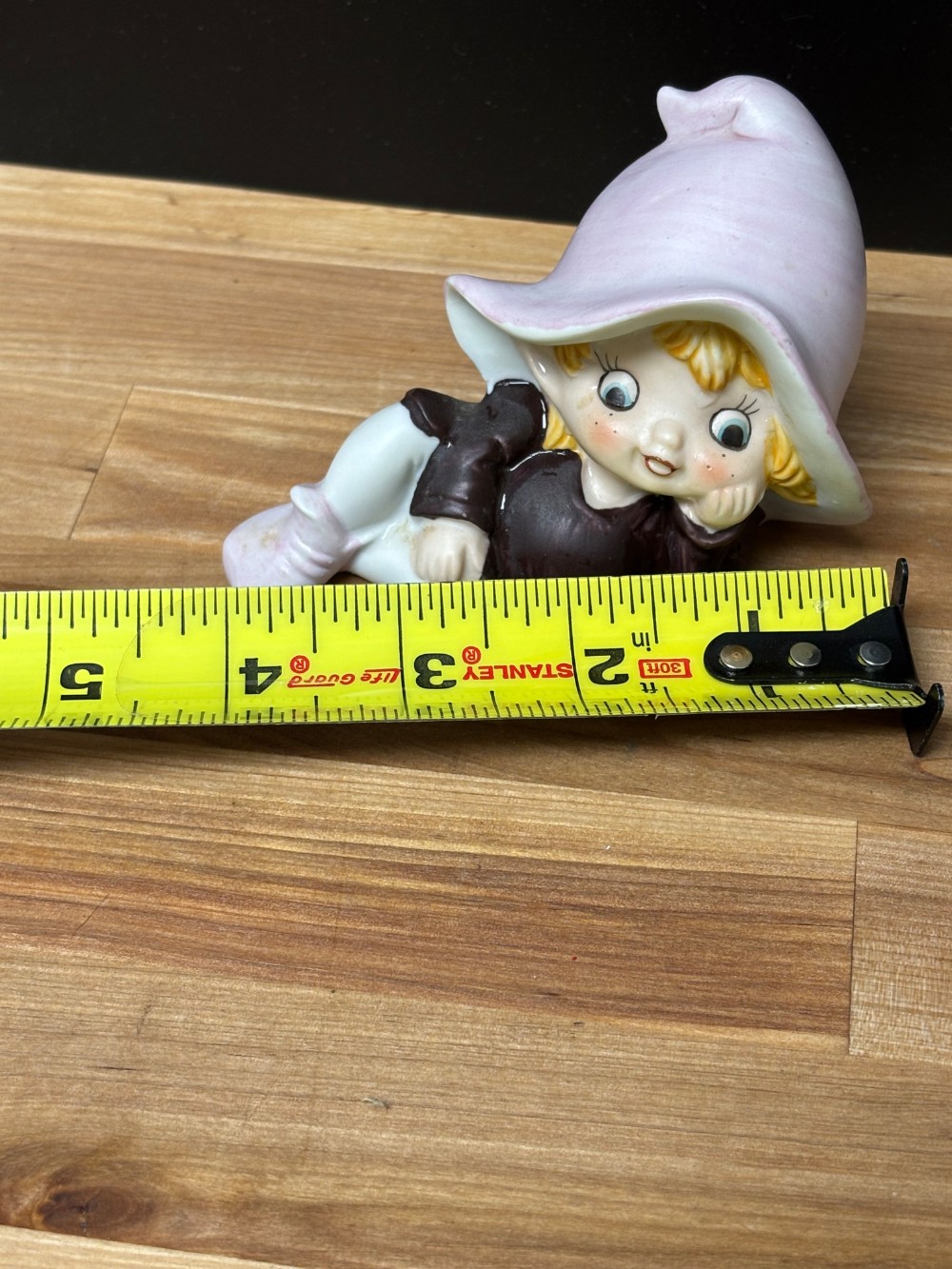 Kitsch Pixie Elf Figurine Homco 5213 Vintage Figurine Big Pink Hat Big Eyes Cottage Whimsical