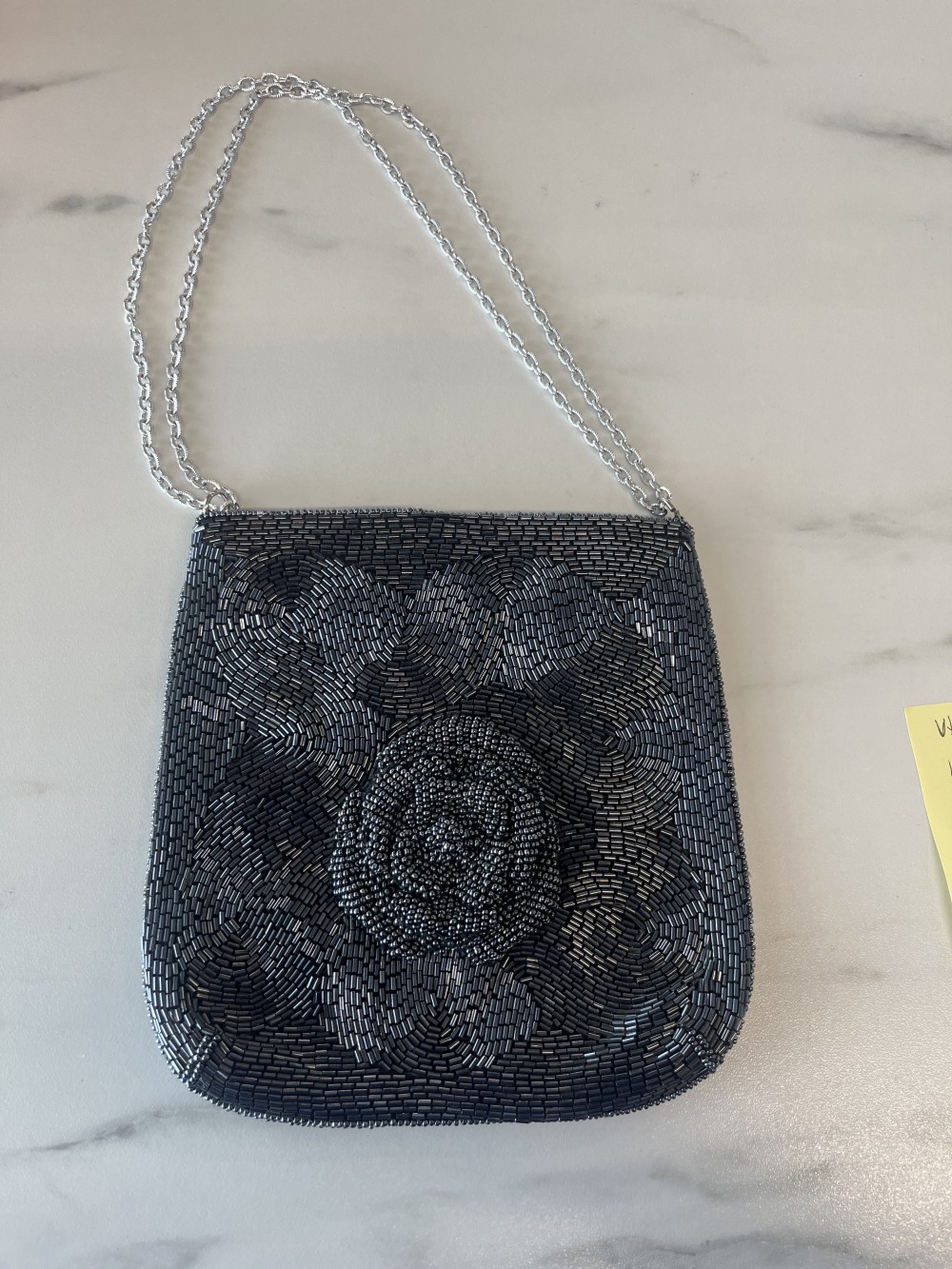 Vtg black beaded evening bag