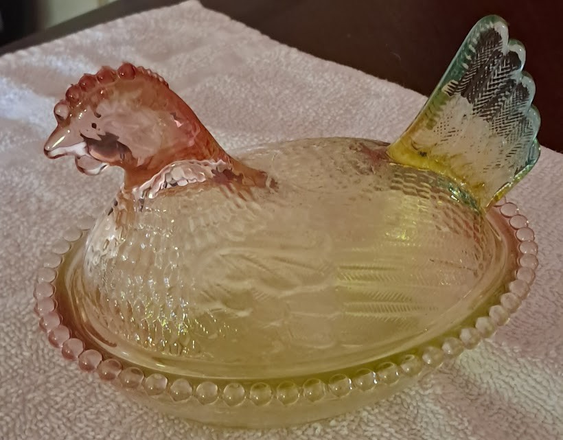 Tri-Color Stained Glass Hen on Nest (RARE)