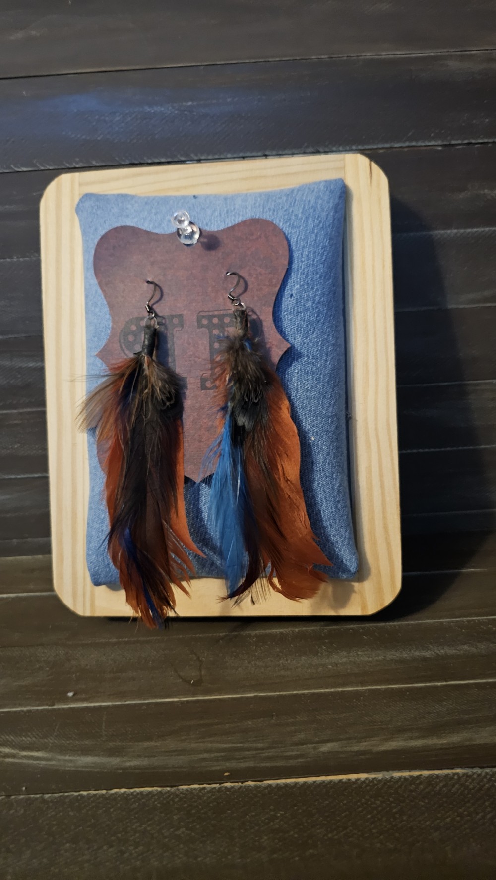 Orange/blue feather earrings