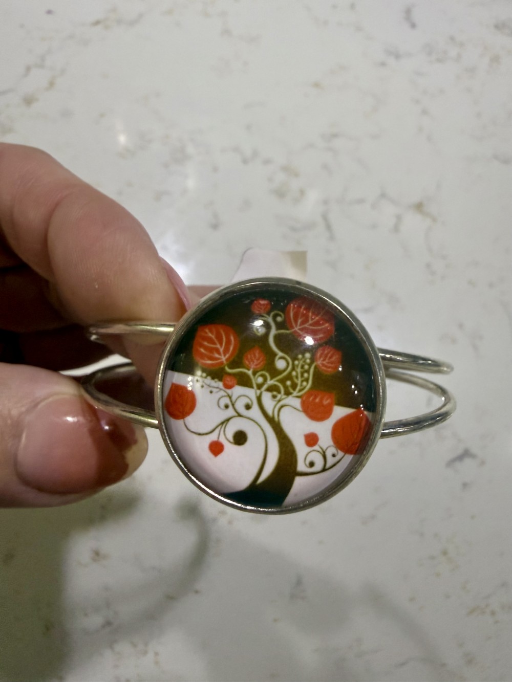Cuff Bracelet - Tree of Life Brown Red Autum in Silver