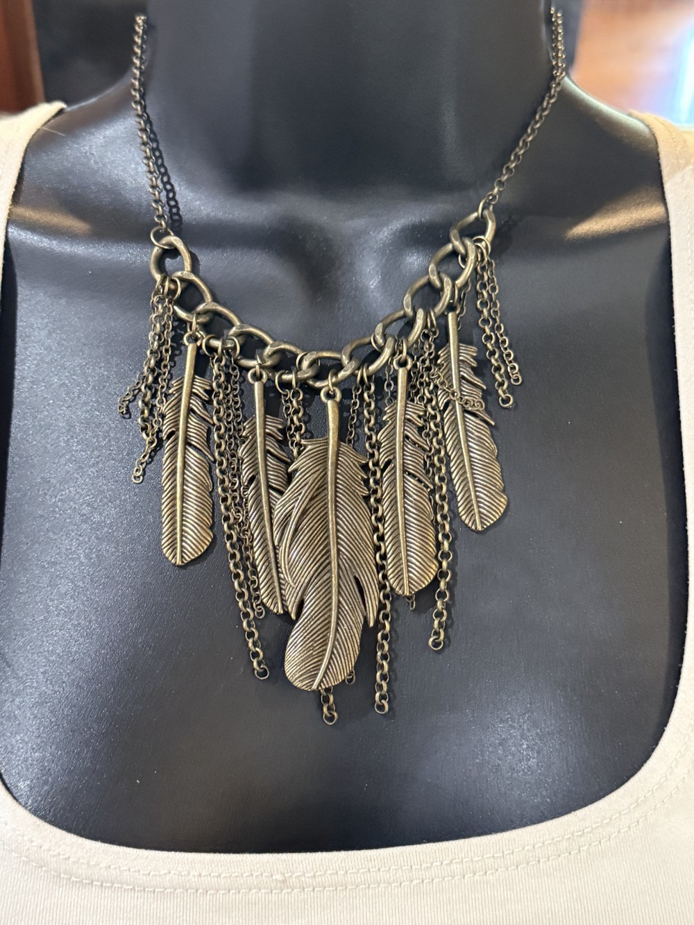 Necklace - Bronze Feathers and Chains