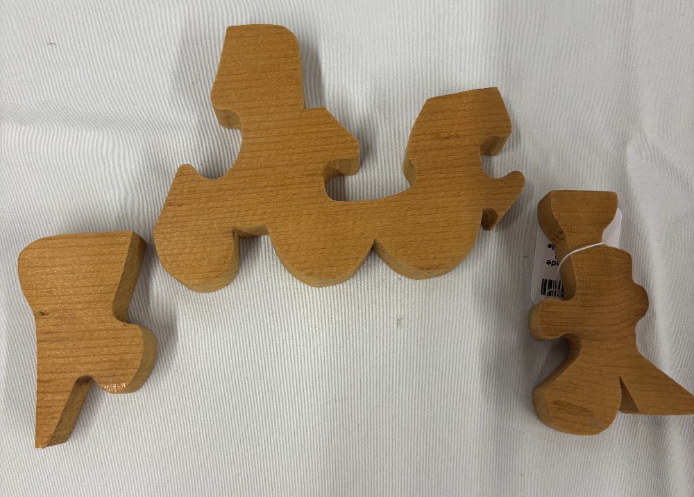 Toy handmade unfinished wooden puzzle train engine w/cow catcher