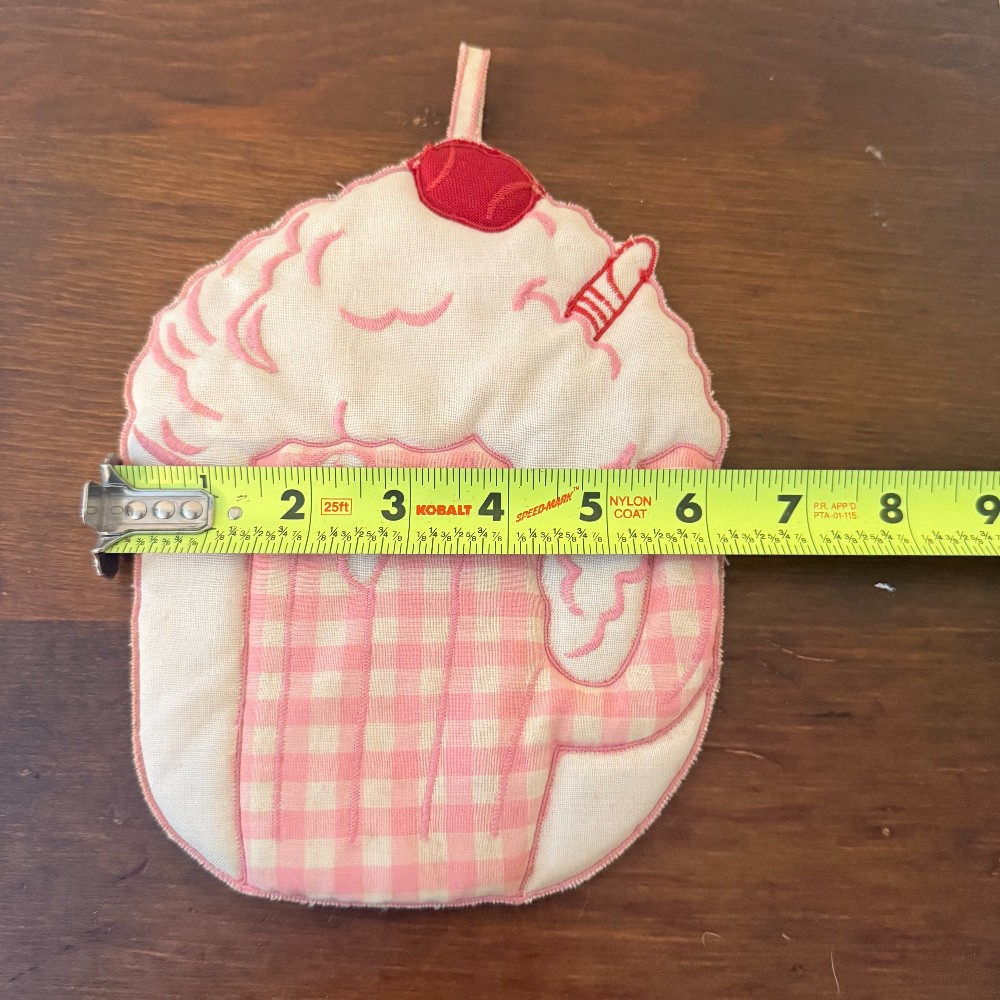 Ice Cream Sundae Quilted Potholder, Pink Gingham with Cherry
