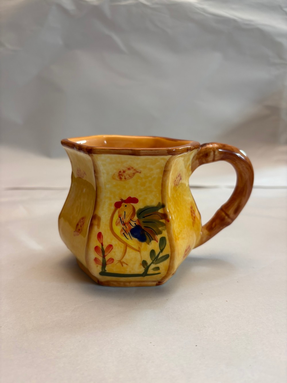 3pc Vintage Bamboo Rooster Ceramic Mugs Coffee Cups