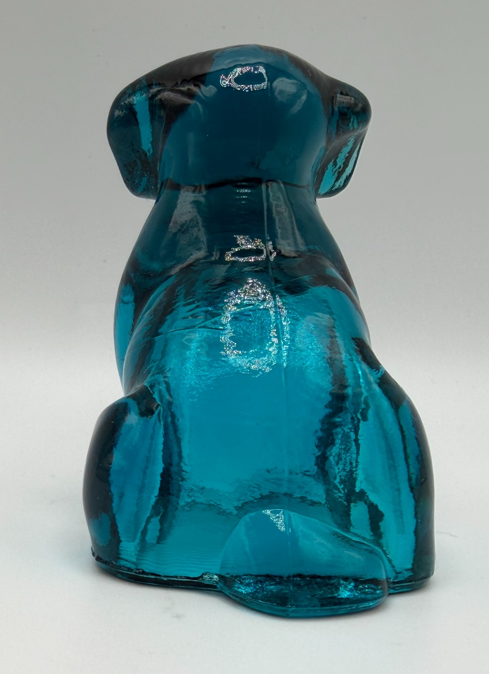 Boyd Glass Pooche the Dog Vintage Figurine - Translucent Teal Blue Art Glass