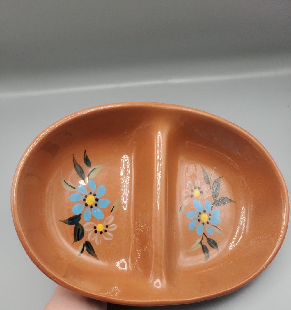 Stangl Handpainted Red Stonewear Morning Blue Serving Bowl