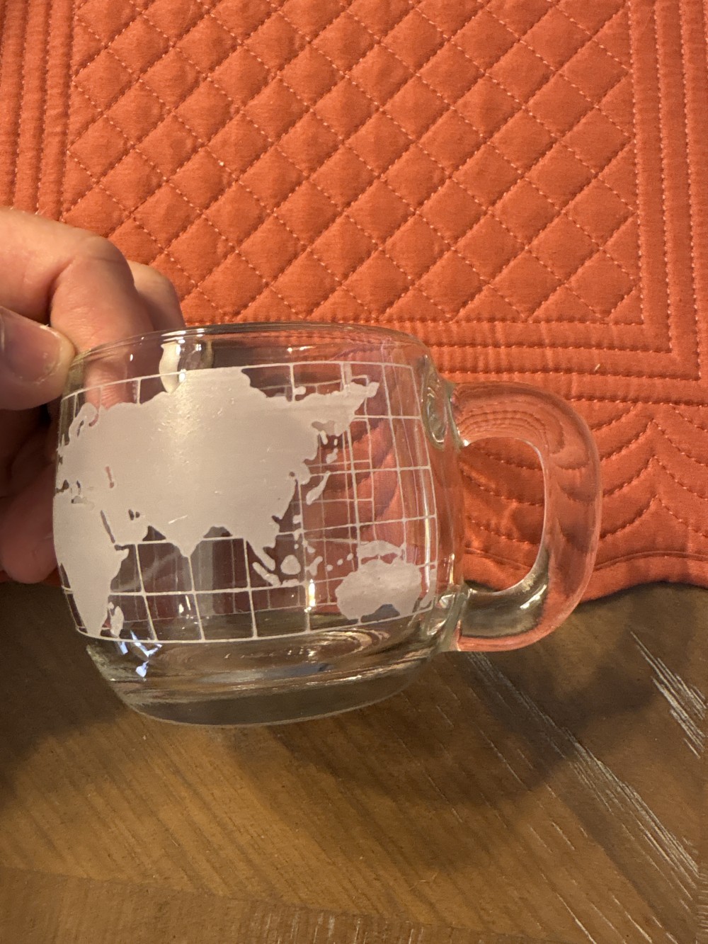 Nestle Etches Globe World Glass Mug VIntage 3 inch diameter