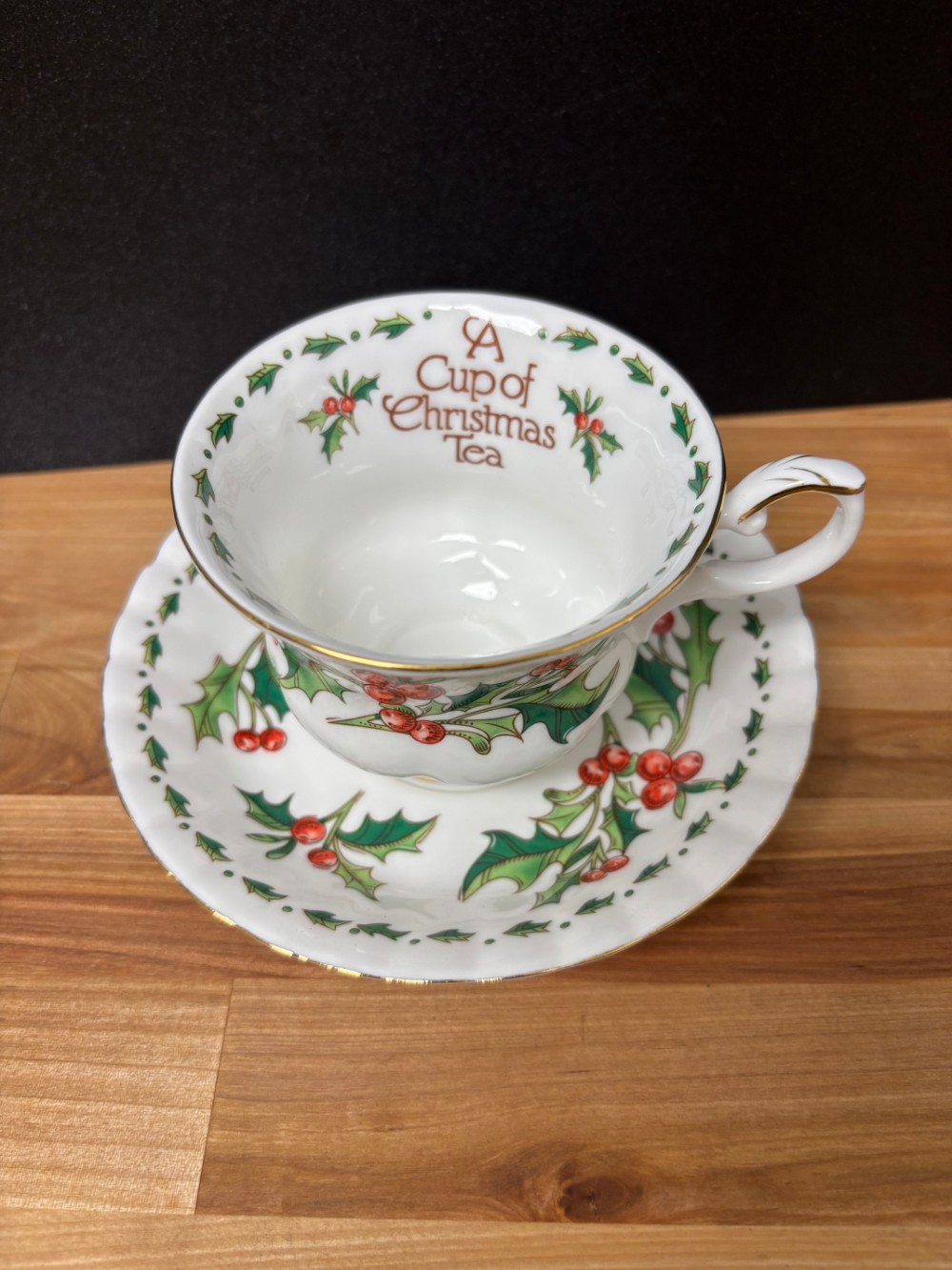 A Cup of Christmas Tea Fine Bone China Cup & Saucer Holly Berry Christmas 1992