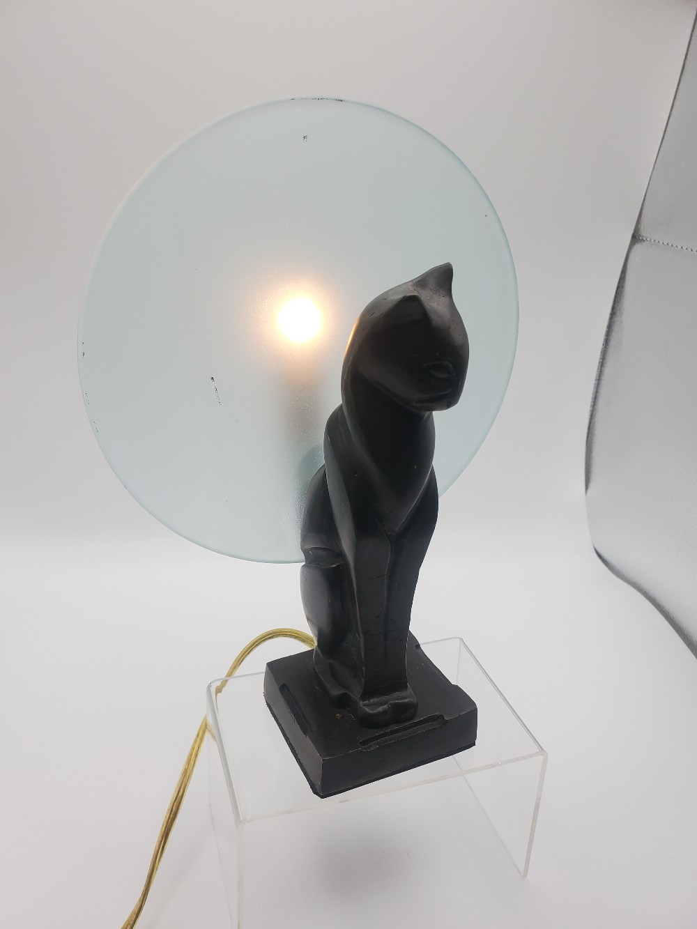 1920's Art Deco Bronze Cat/Moon Lamp