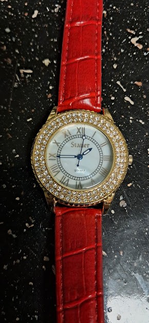 Vintage Stauer Mother of Pearl Watch w/crystals