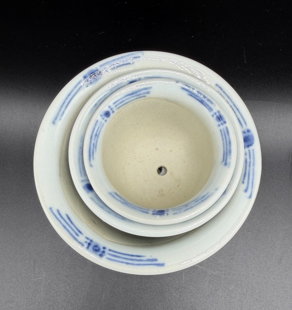 Chinese Blue and White Porcelain Nesting Planters Set - Mini Peony Bonsai Flower Pots Trio