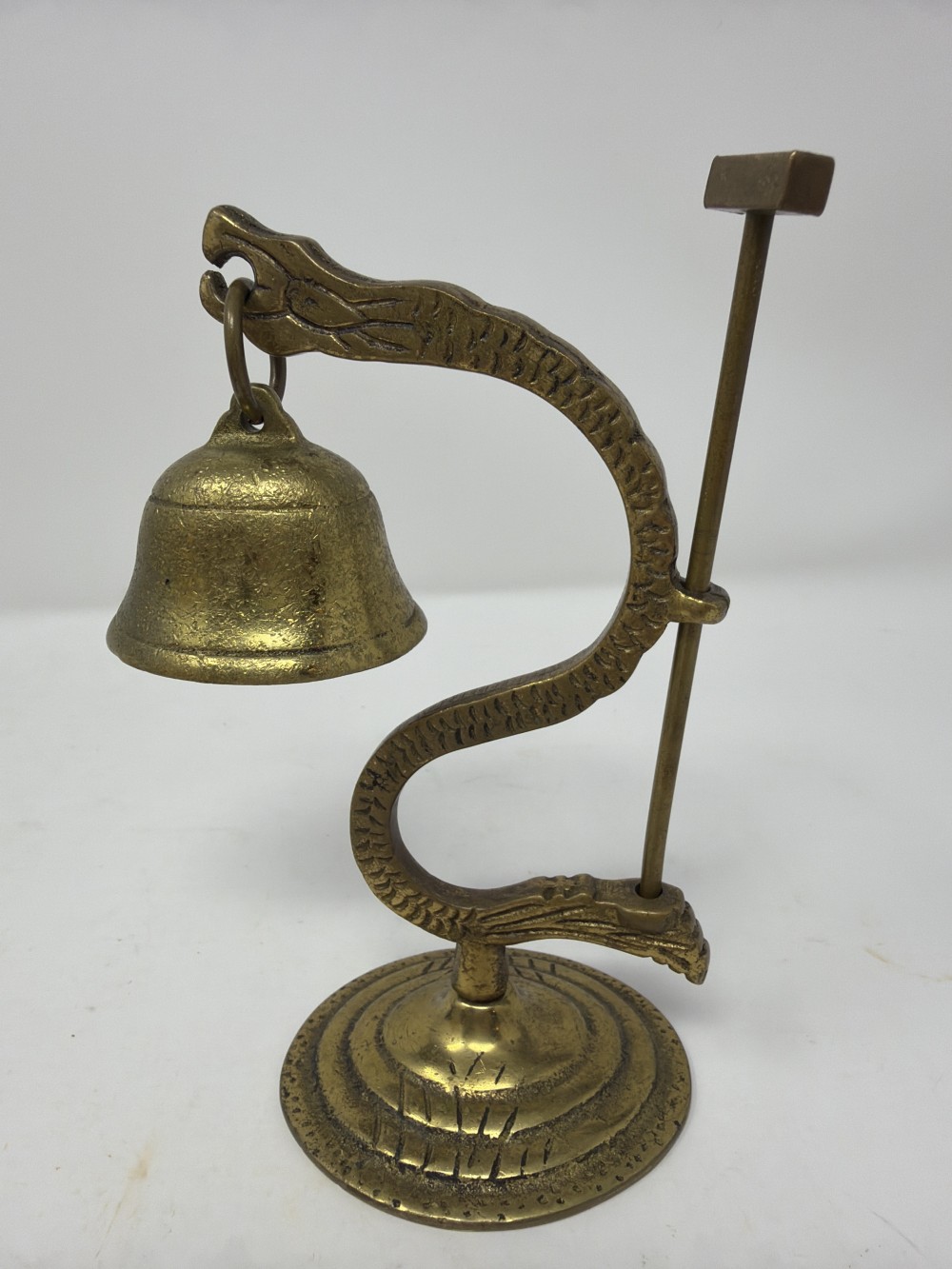 Vtg Cast Brass Snake Bell w/Striker