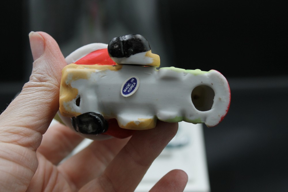 Vtg bisque ceramic Santa on train figurine AS IS