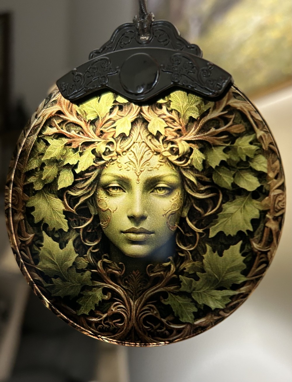 Stained glass ornament - green woman