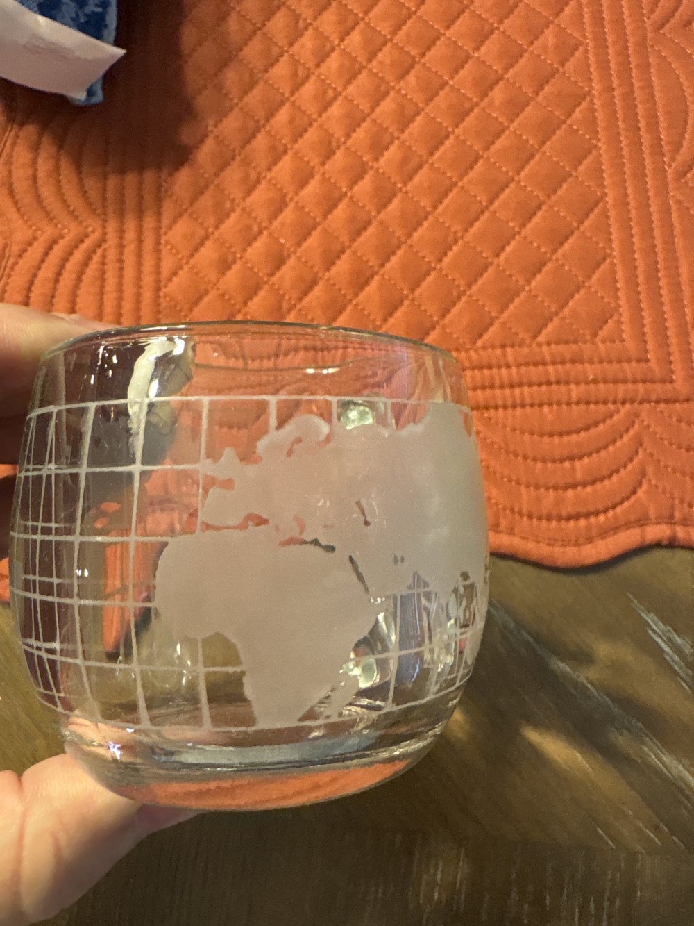 Nestle Etches Globe World Glass Mug VIntage 3 inch diameter