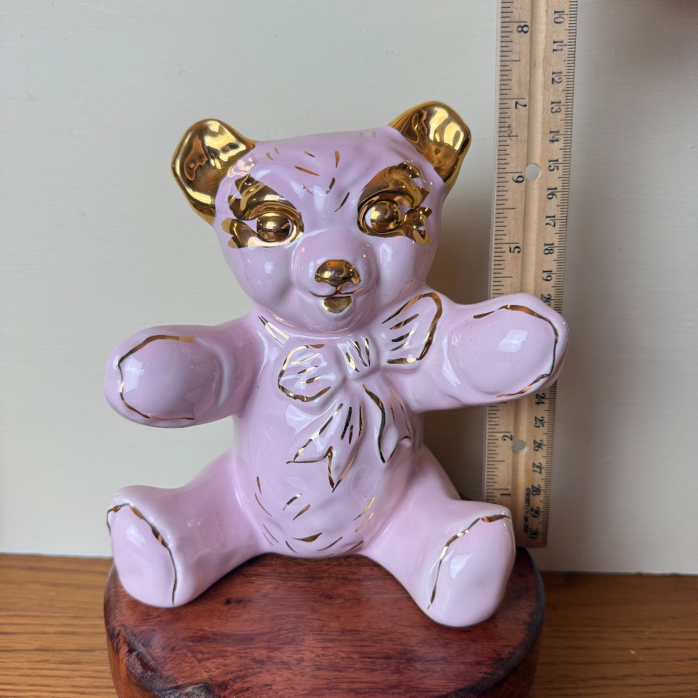 Pearl China Co. Pink & 22Kt Gold Teddy Bear Coin Bank