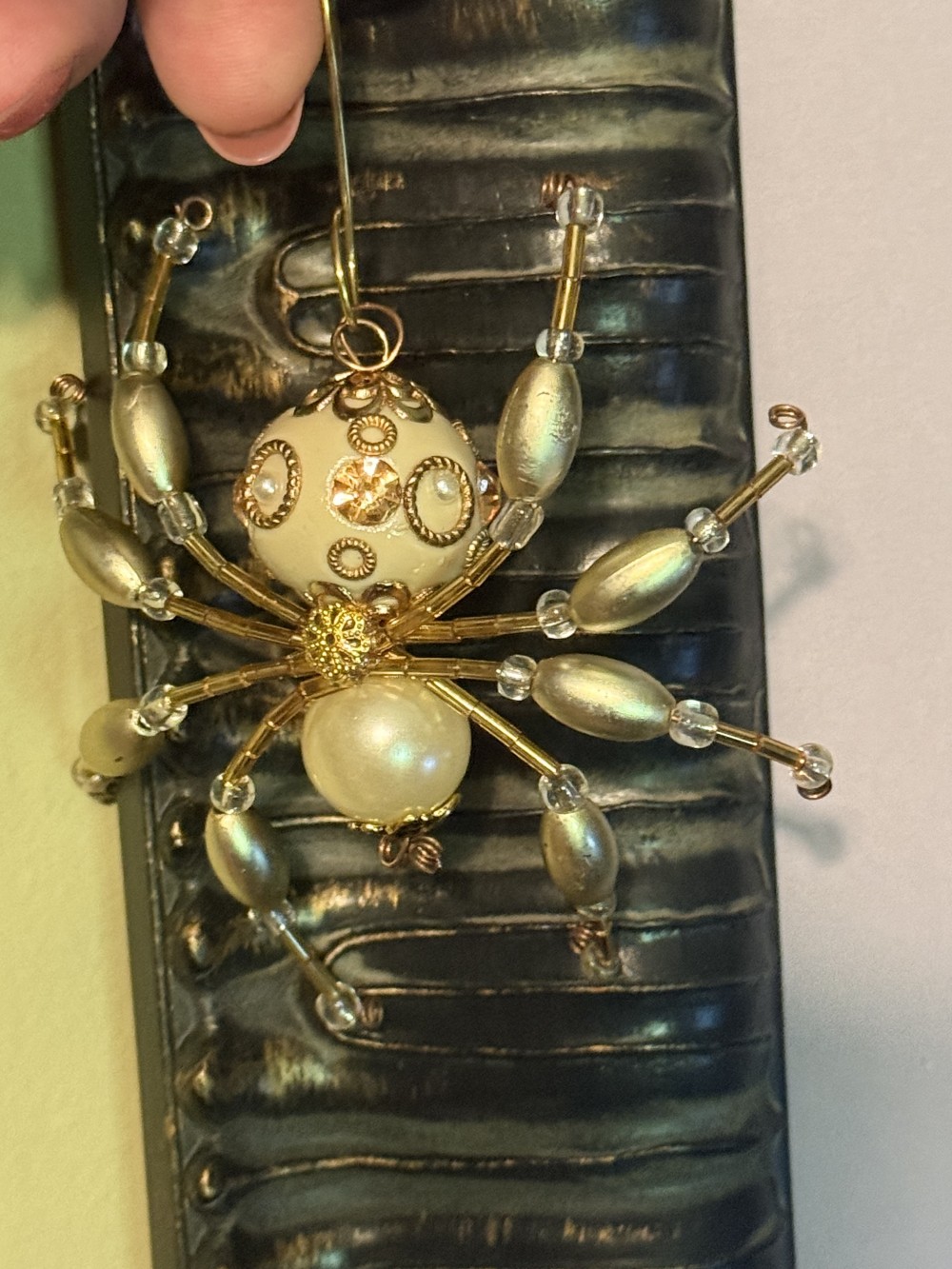 Ornament - Spider - Cream and Gold Embellished