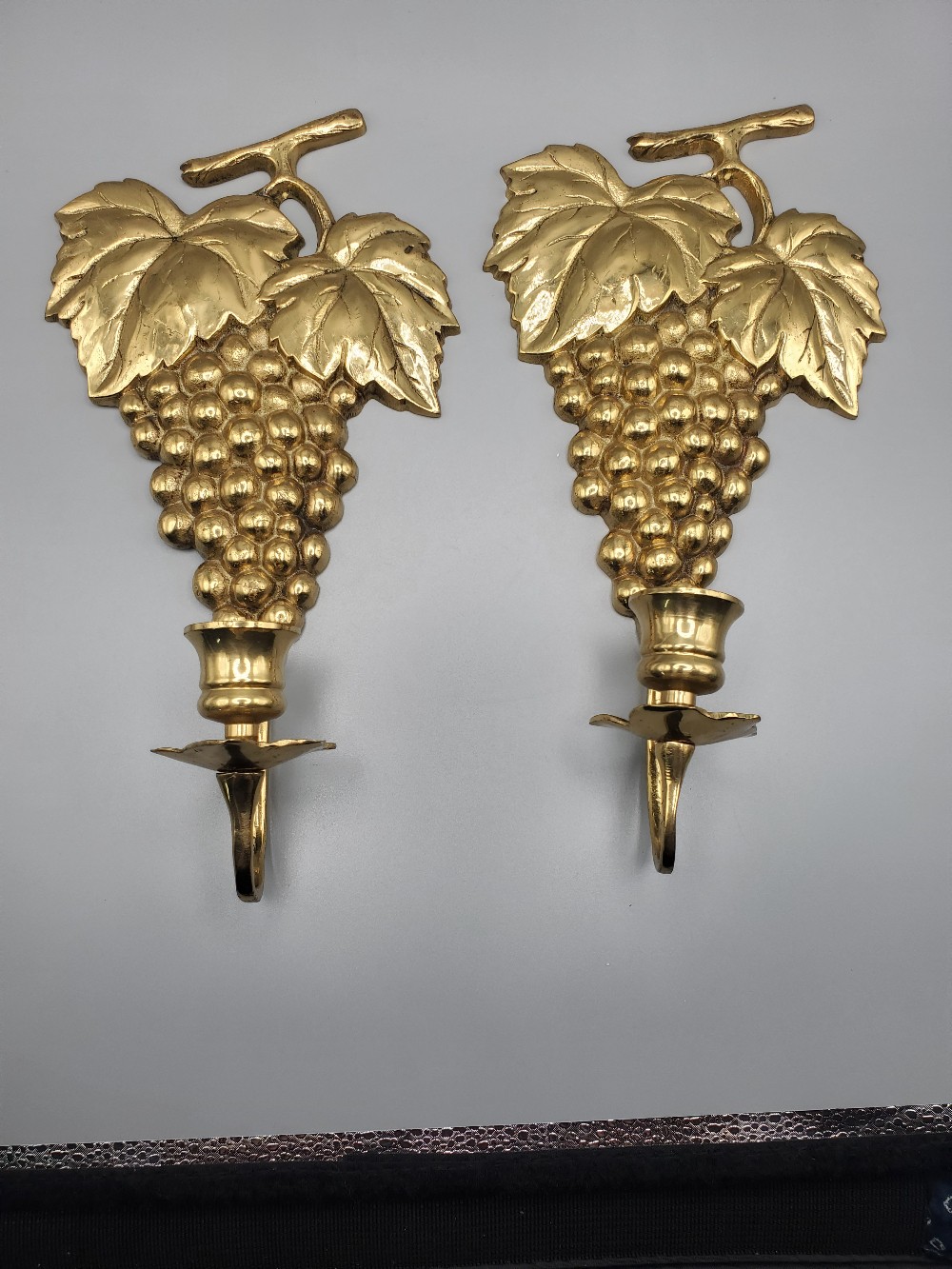 Vintage Brass Grape Wall Sconces Set of Two