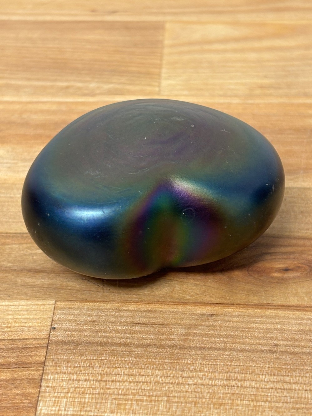 Heart Paperweight Iridescent Art Glass Signed 1997 Satin Rainbow Finish