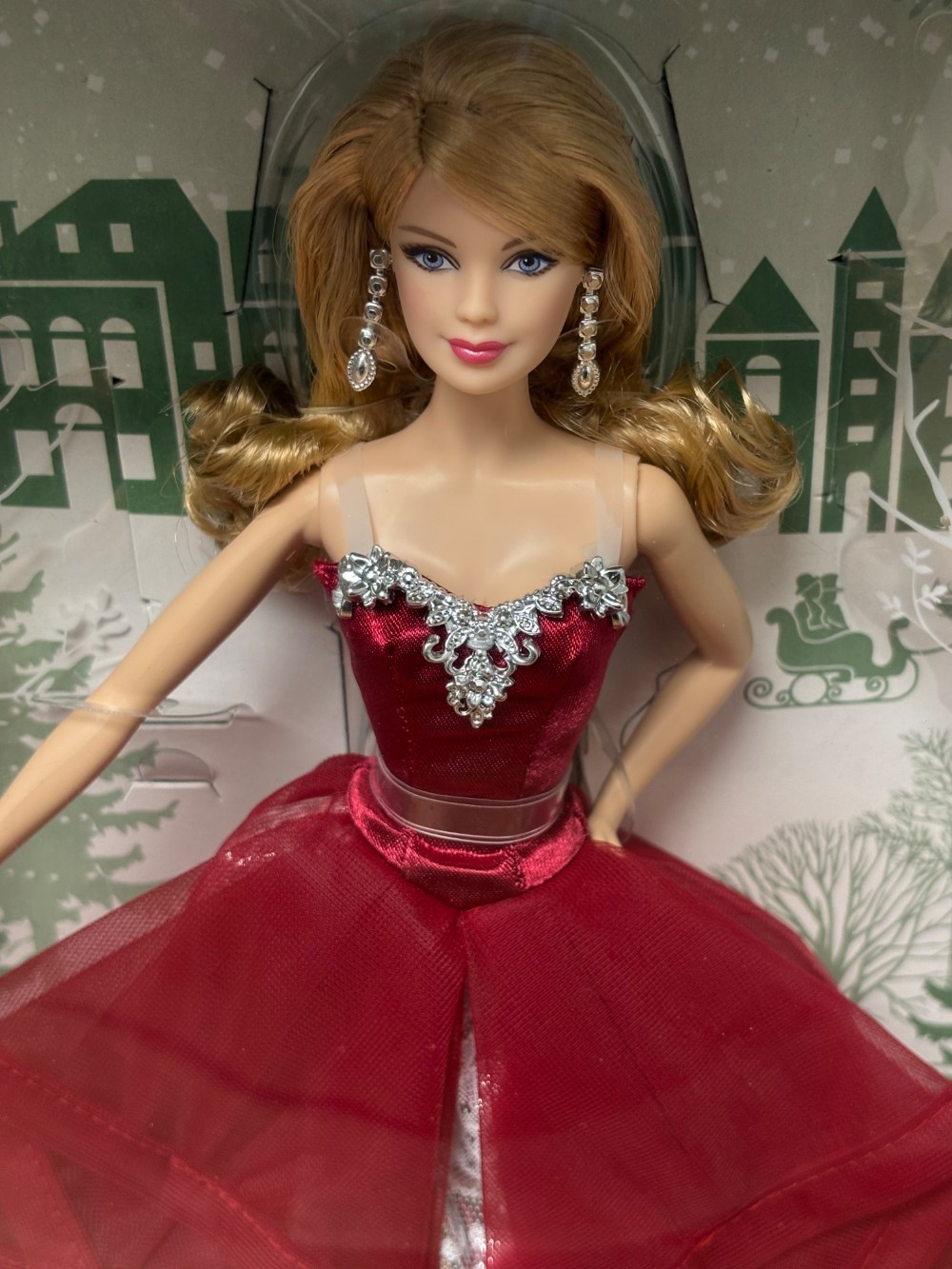 2015 Holiday Barbie Blonde Red Burgundy Gown Christmas Collector Doll Mattel CHR76 NIB