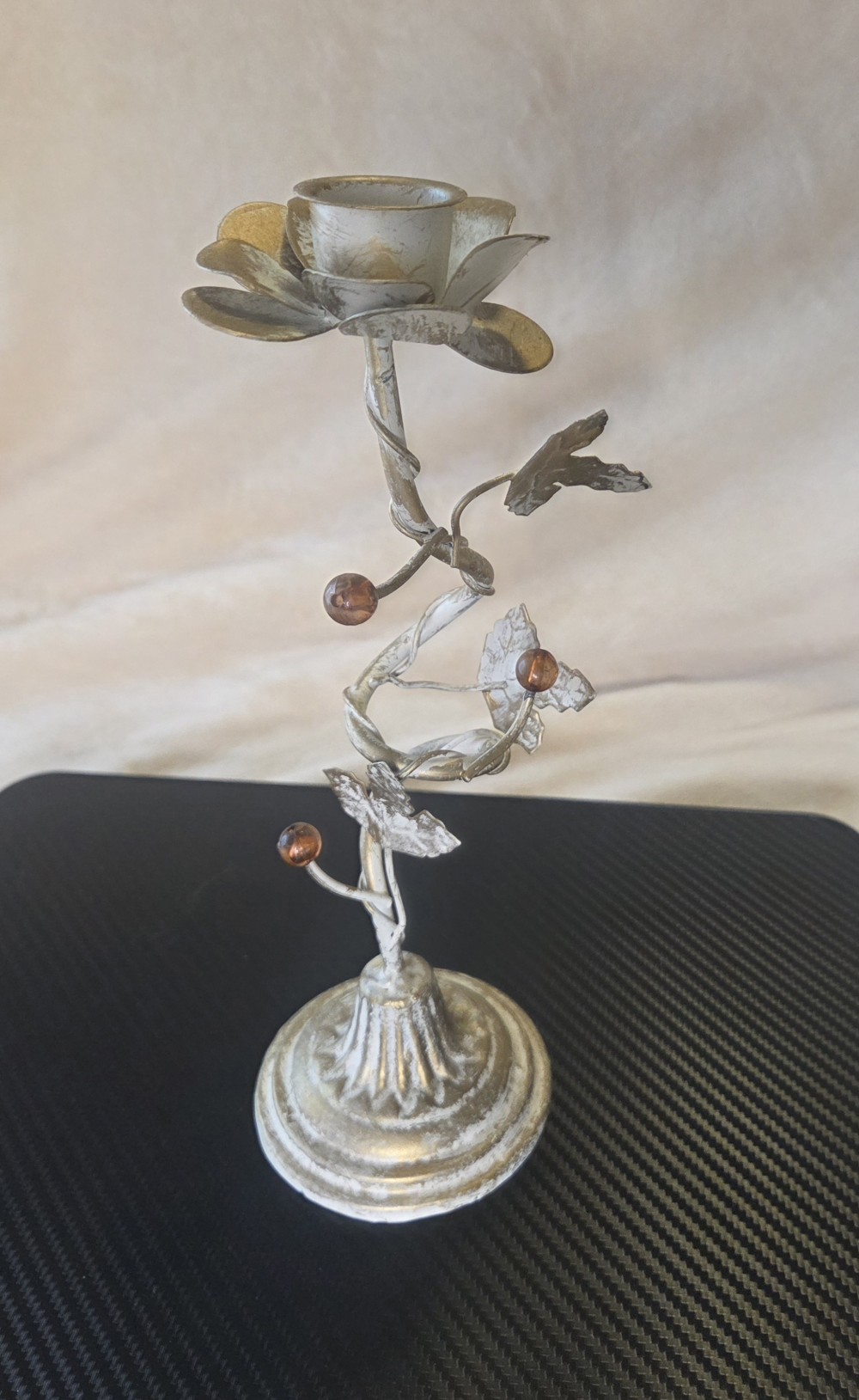 VTG Italian Toleware Floral Candlestick