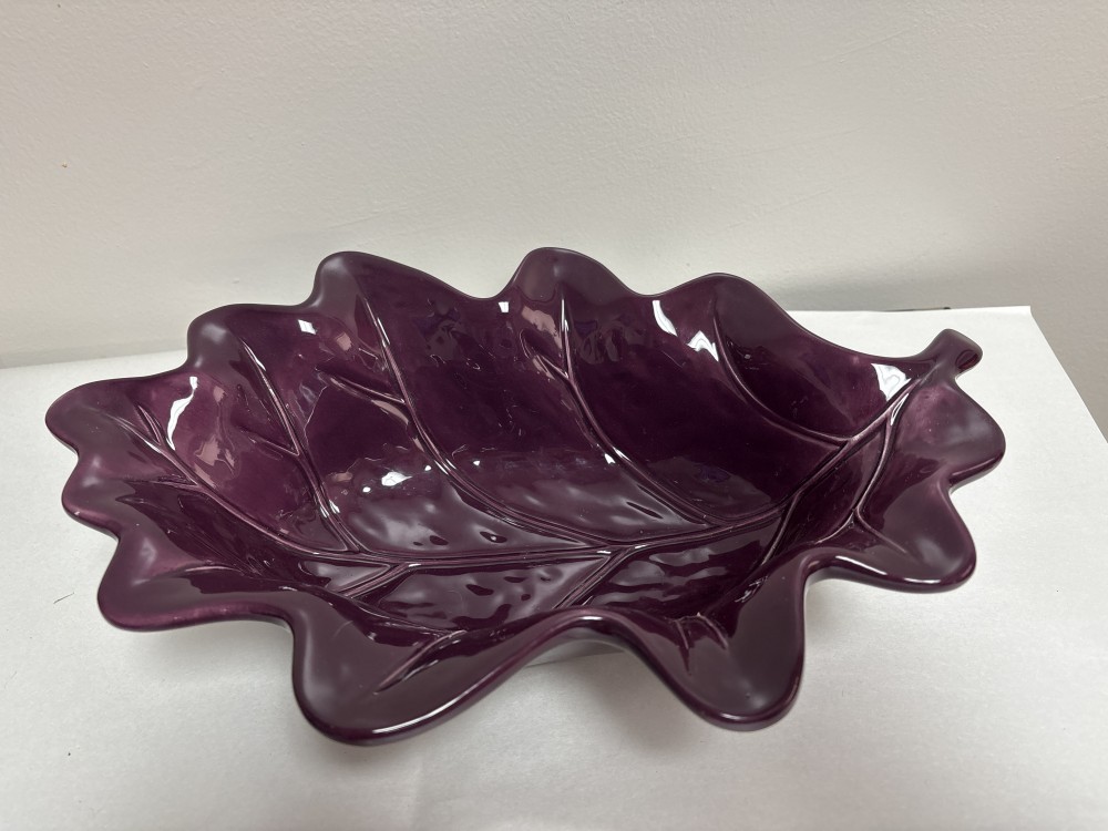 DEI Purple Ceramic Leaf Bowl ~13.5 inch L x 3.5 inch H