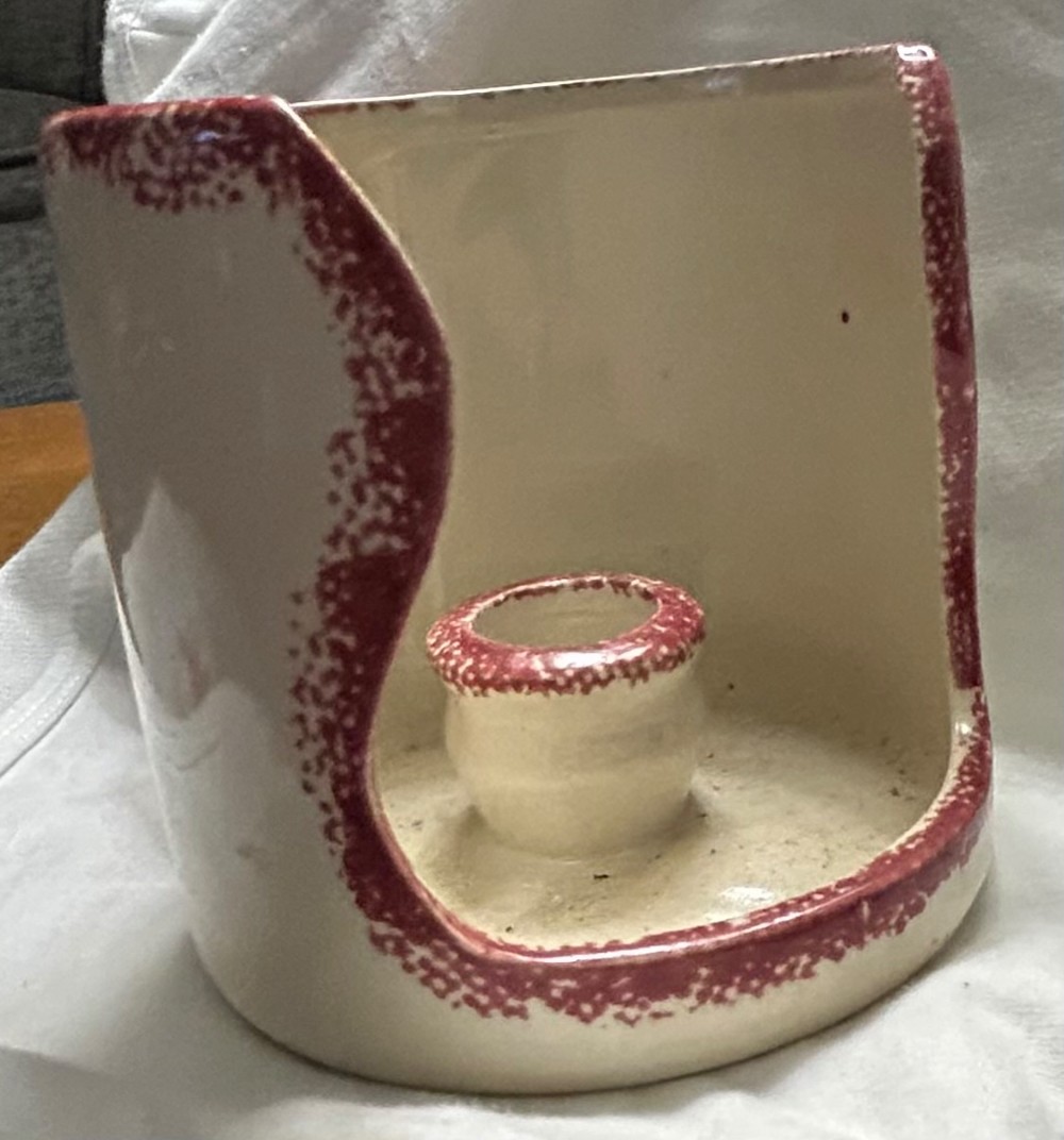 VTG Lamp Candle Holder - Christmas Tree - Cream w/Red Border