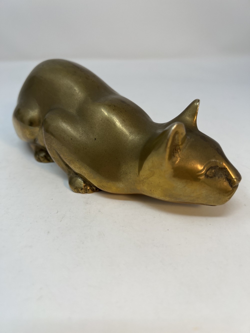 Vintage Solid Brass Crouching Cat
